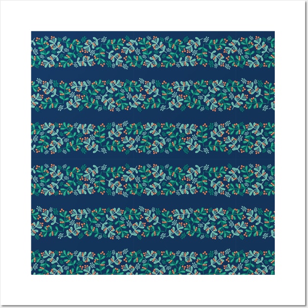 Mistletoe Christmas Stripes Blue Wall Art by Sandra Hutter Designs